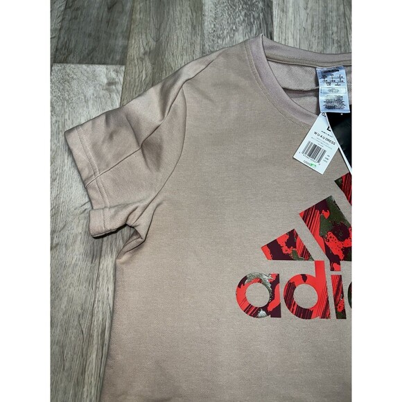 ADIDAS X Zoe Saldana Pattern Women's Sport T-shirt Dress Sz Large Tan Red Logo - Picture 4 of 9